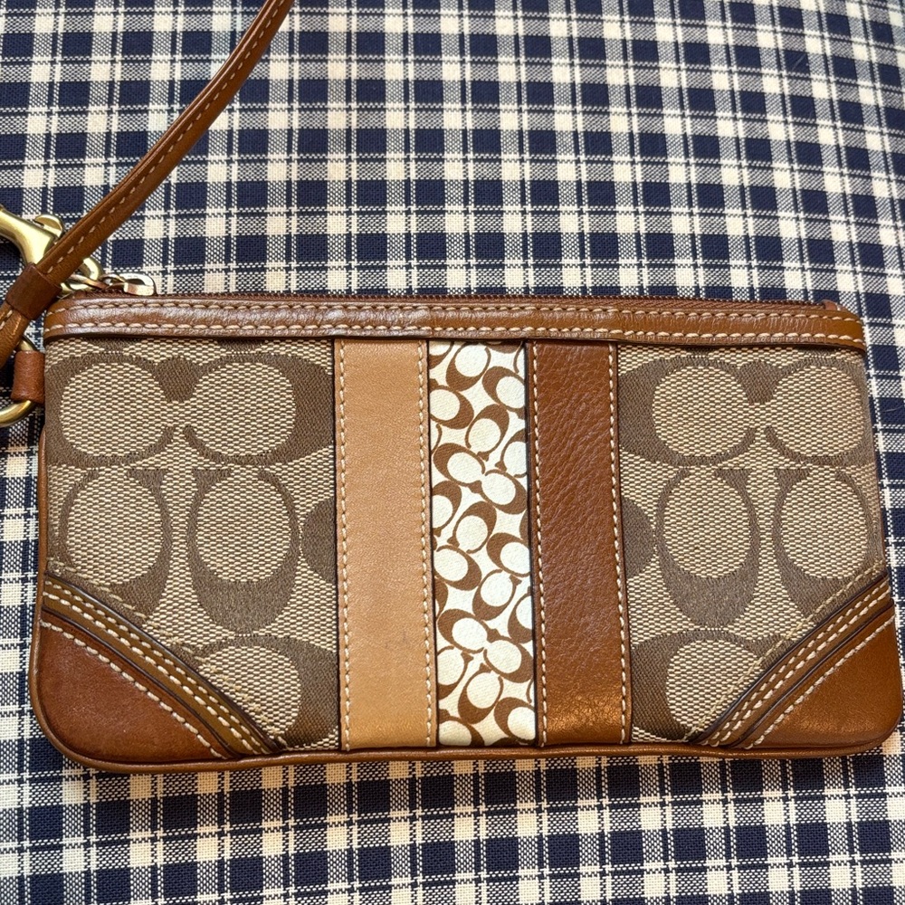 Coach Signature Brown and Tan Wristlet - Picture 4 of 9